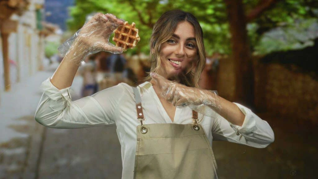 Cuoca di strada con ingredienti vicino alla R4