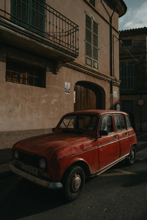 Borgo storico con R4 parcheggiata